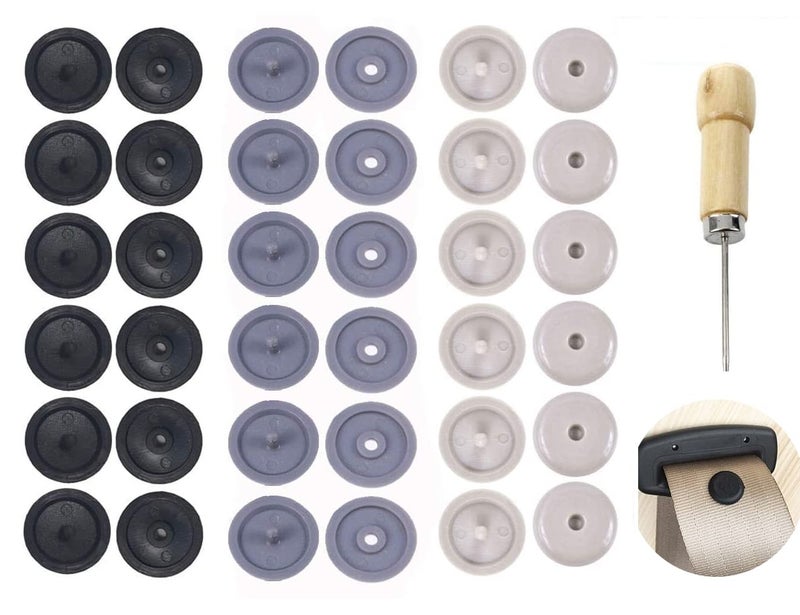 Y-Axis Seat Belt Button Buckle Clip Stop - Universal Fit Stopper Kit (Black + Beige + Grey, 18 Sets) - Image 1